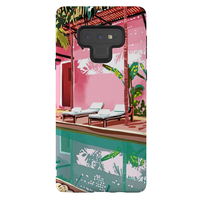 Galaxy Note 9 StrongFit Vacay Villa | Blush Pink Summer Architecture | Tropical Travel Building | Palm Bohemian Resort by Uma Prabhakar Gokhale