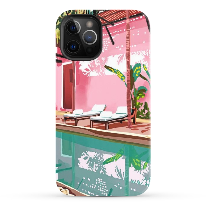 iPhone 12 Pro StrongFit Vacay Villa | Blush Pink Summer Architecture | Tropical Travel Building | Palm Bohemian Resort by Uma Prabhakar Gokhale