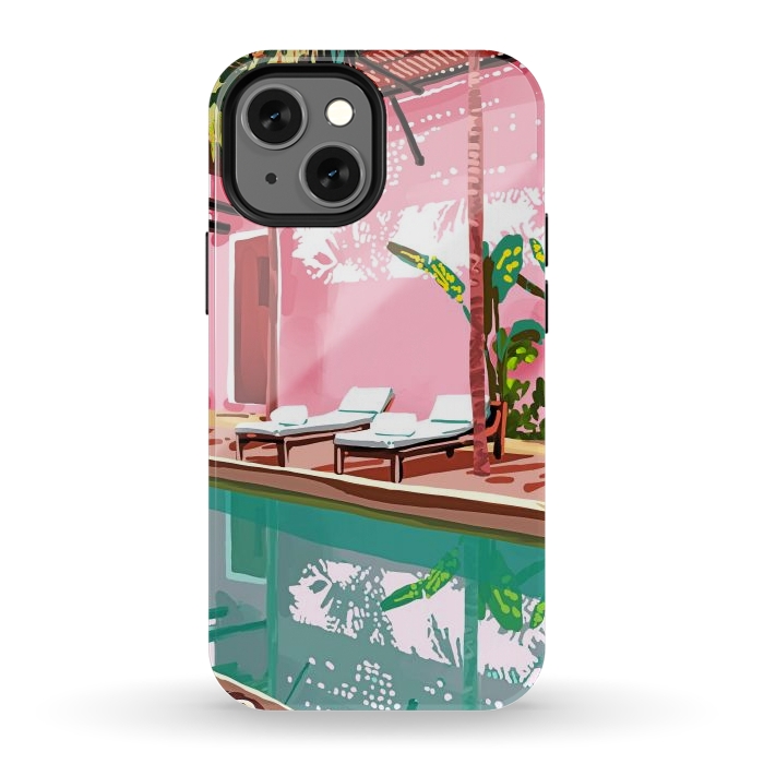 iPhone 13 mini StrongFit Vacay Villa | Blush Pink Summer Architecture | Tropical Travel Building | Palm Bohemian Resort by Uma Prabhakar Gokhale