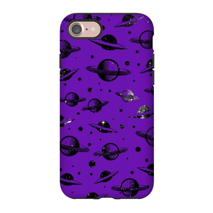 iPhone 7 StrongFit Planets, stars space pattern on purple background by Oana 