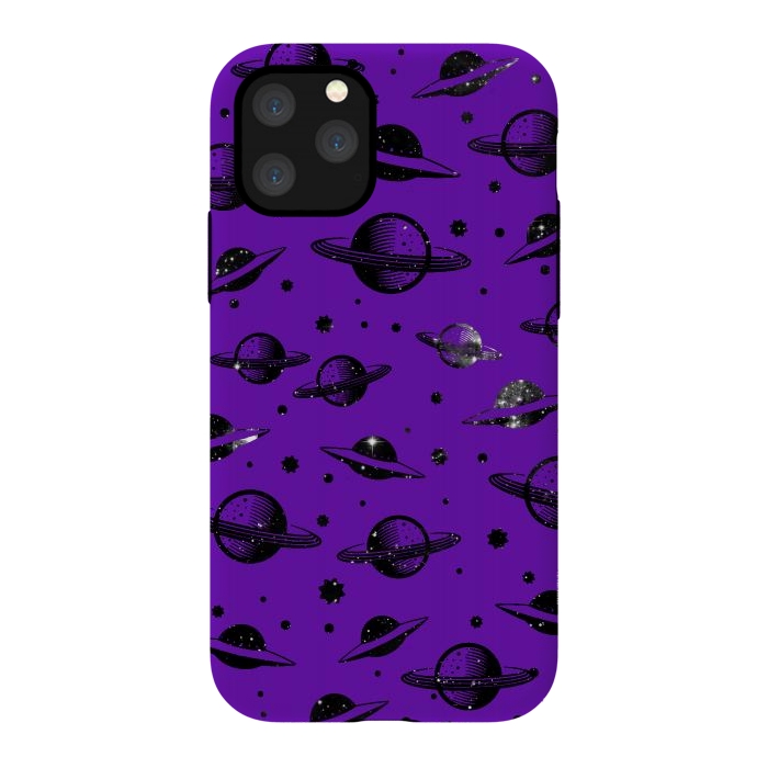 iPhone 11 Pro StrongFit Planets, stars space pattern on purple background by Oana 