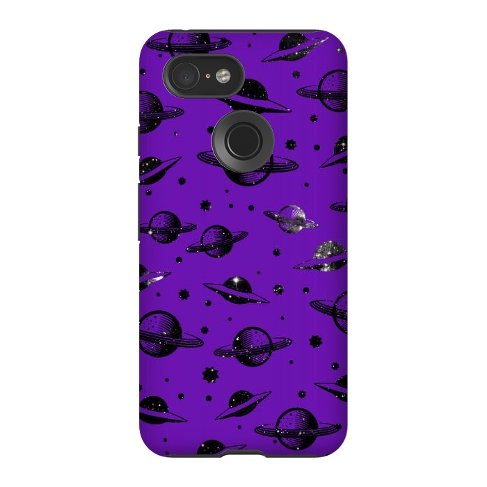 Pixel 3 StrongFit Planets, stars space pattern on purple background by Oana 