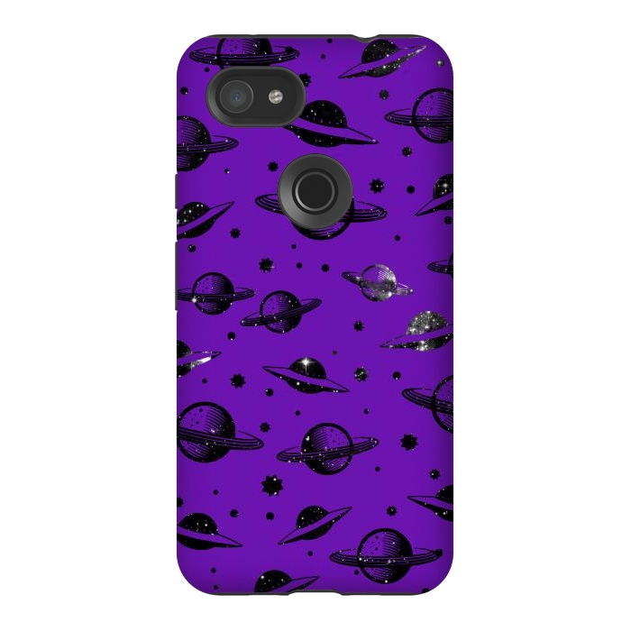 Pixel 3AXL StrongFit Planets, stars space pattern on purple background by Oana 