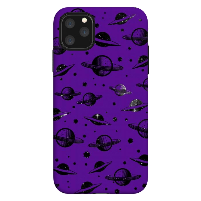 iPhone 11 Pro Max StrongFit Planets, stars space pattern on purple background by Oana 