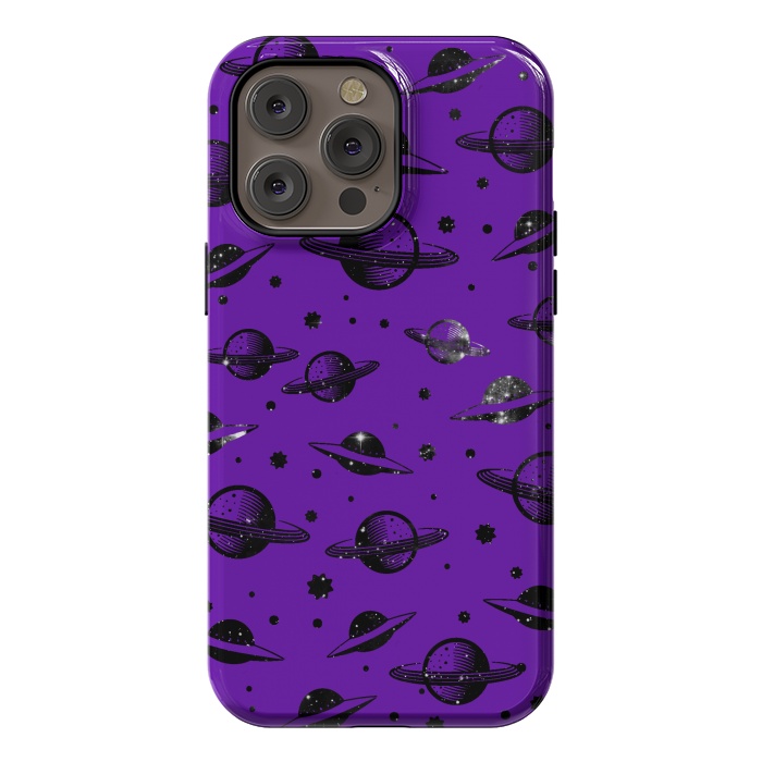 iPhone 14 Pro max StrongFit Planets, stars space pattern on purple background by Oana 