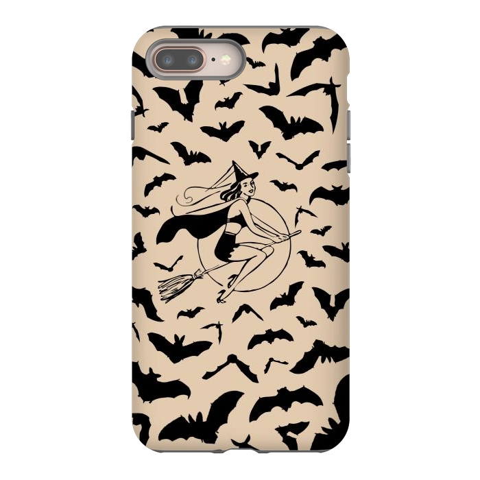 iPhone 7 plus StrongFit Retro Pin-up witch and bats - Halloween illustration by Oana 