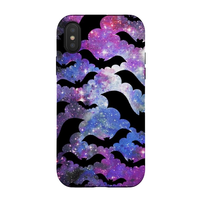 iPhone Xs / X StrongFit Flying bats and starry night sky - purple-blue night sky by Oana 