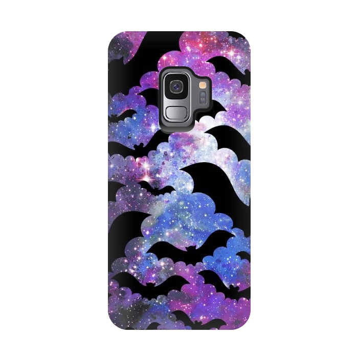 Galaxy S9 StrongFit Flying bats and starry night sky - purple-blue night sky by Oana 
