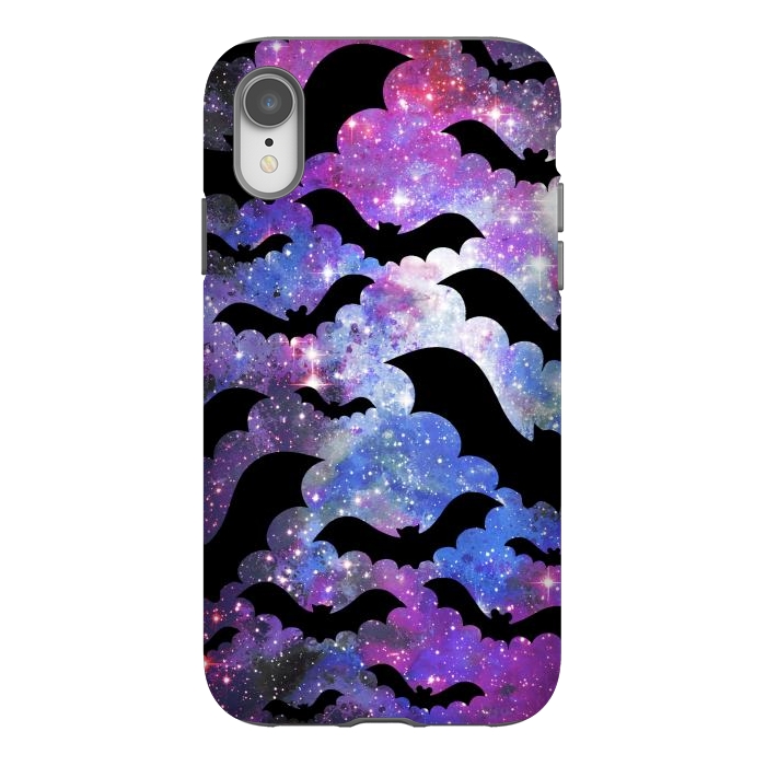 iPhone Xr StrongFit Flying bats and starry night sky - purple-blue night sky by Oana 