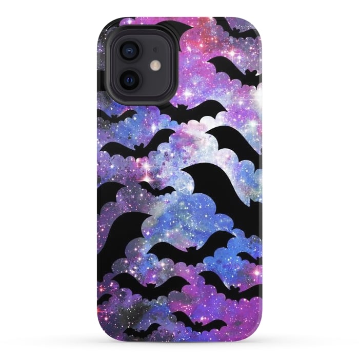 iPhone 12 StrongFit Flying bats and starry night sky - purple-blue night sky by Oana 