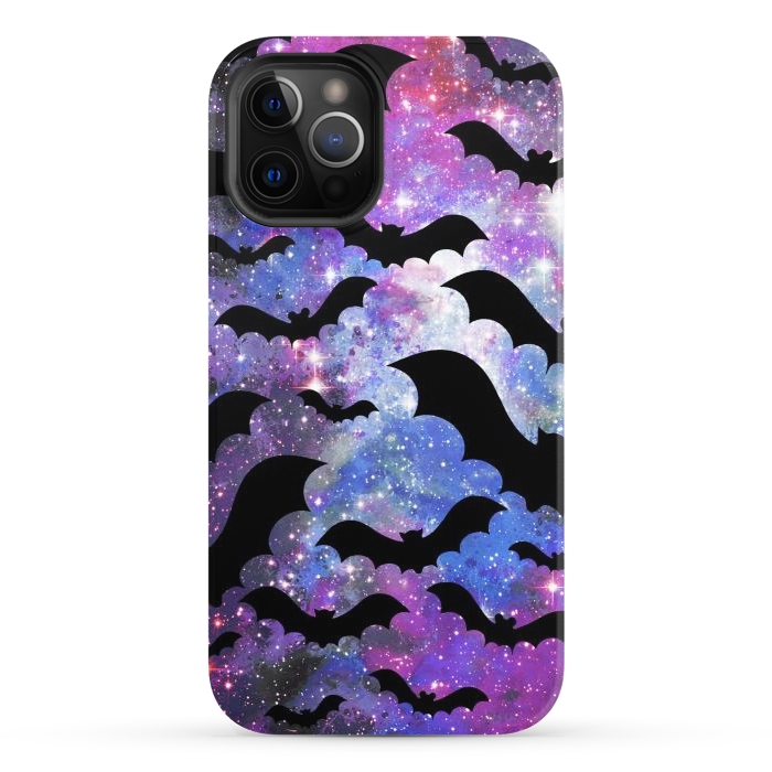 iPhone 12 Pro StrongFit Flying bats and starry night sky - purple-blue night sky by Oana 
