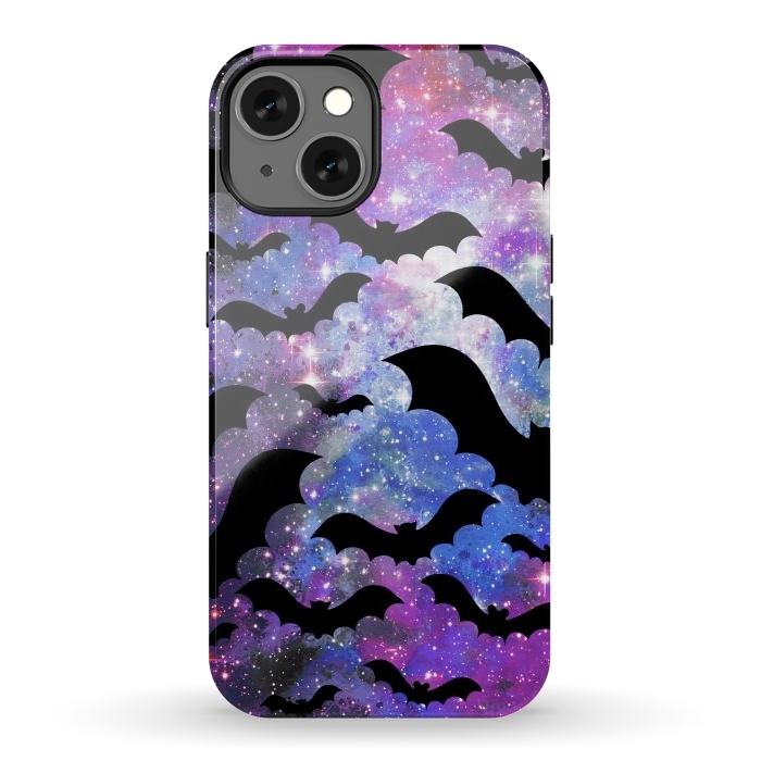 iPhone 13 StrongFit Flying bats and starry night sky - purple-blue night sky by Oana 