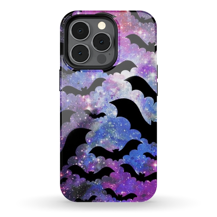 iPhone 13 pro StrongFit Flying bats and starry night sky - purple-blue night sky by Oana 
