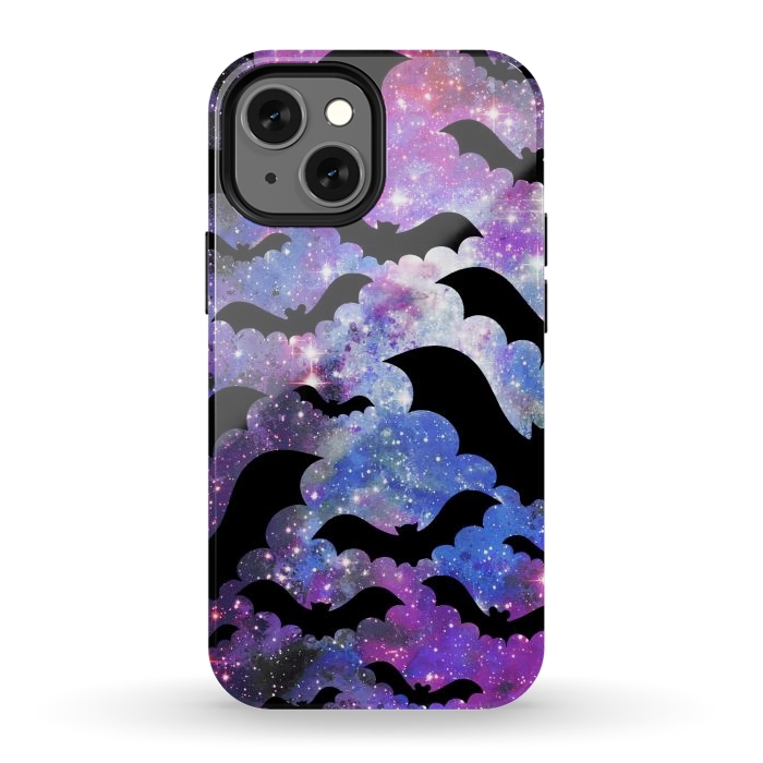 iPhone 13 mini StrongFit Flying bats and starry night sky - purple-blue night sky by Oana 