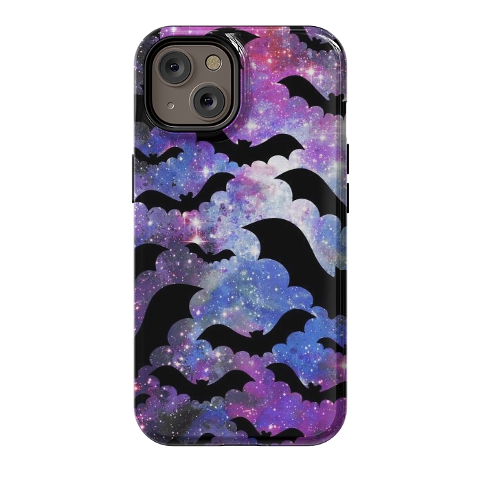 iPhone 14 StrongFit Flying bats and starry night sky - purple-blue night sky by Oana 
