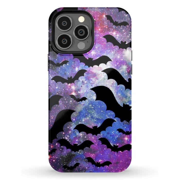 iPhone 13 Pro Max StrongFit Flying bats and starry night sky - purple-blue night sky by Oana 