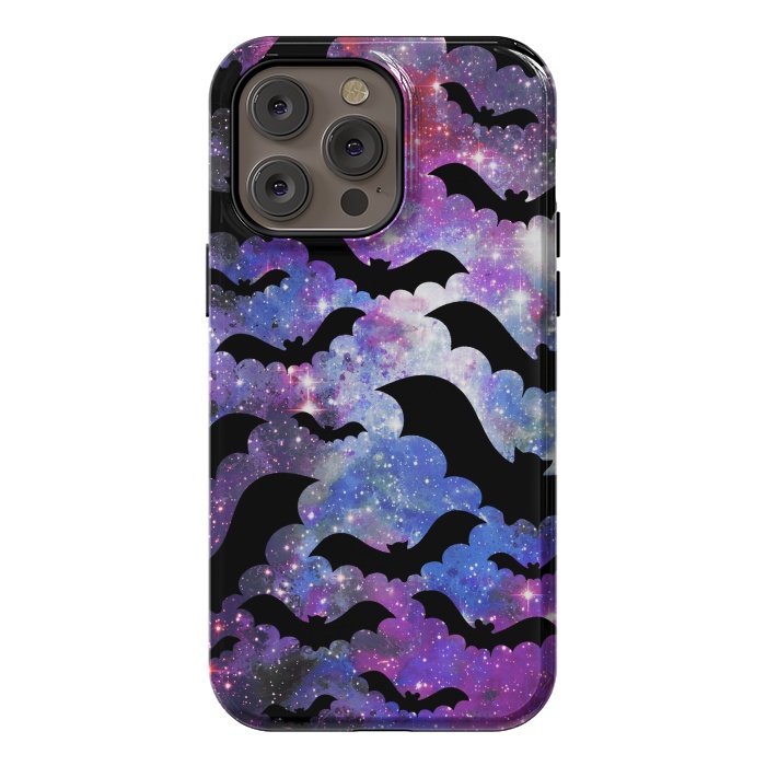 iPhone 14 Pro max StrongFit Flying bats and starry night sky - purple-blue night sky by Oana 