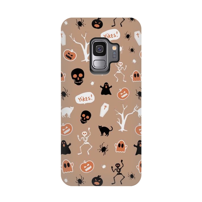 Galaxy S9 StrongFit Halloween Monster pattern - cute Halloween stickers - skull, pumpkin, black cat, ghost by Oana 