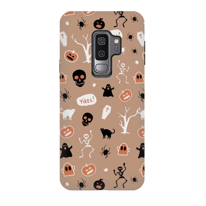 Galaxy S9 plus StrongFit Halloween Monster pattern - cute Halloween stickers - skull, pumpkin, black cat, ghost by Oana 