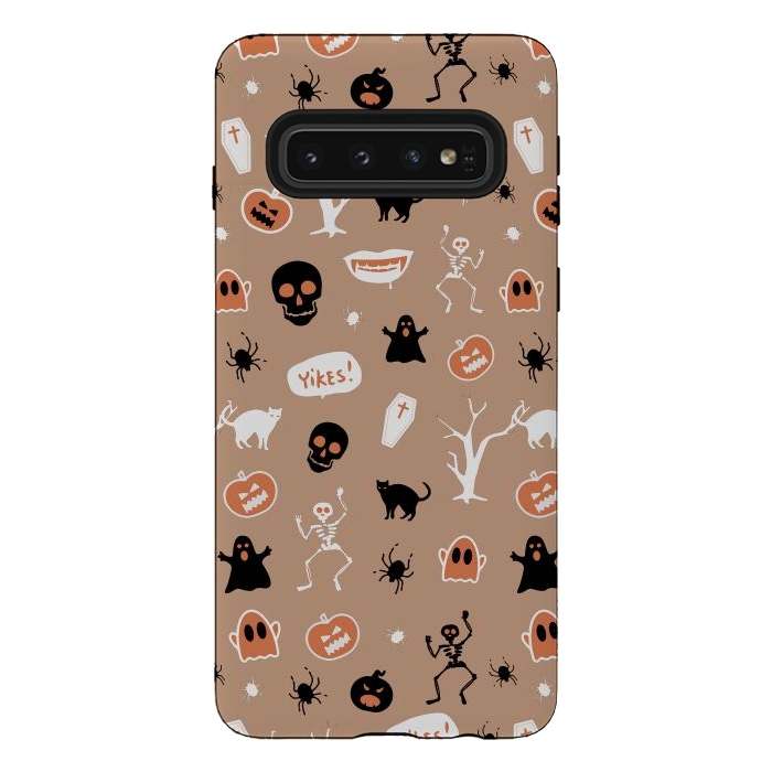 Galaxy S10 StrongFit Halloween Monster pattern - cute Halloween stickers - skull, pumpkin, black cat, ghost by Oana 