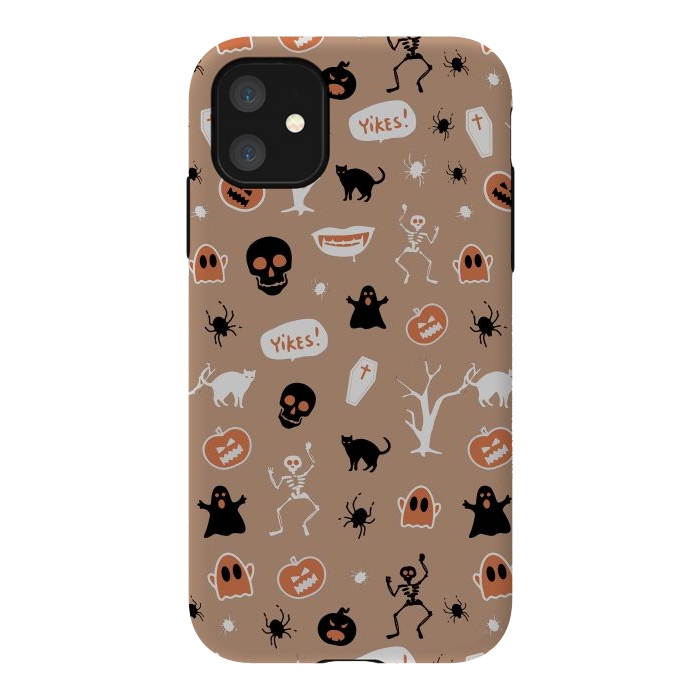 iPhone 11 StrongFit Halloween Monster pattern - cute Halloween stickers - skull, pumpkin, black cat, ghost by Oana 