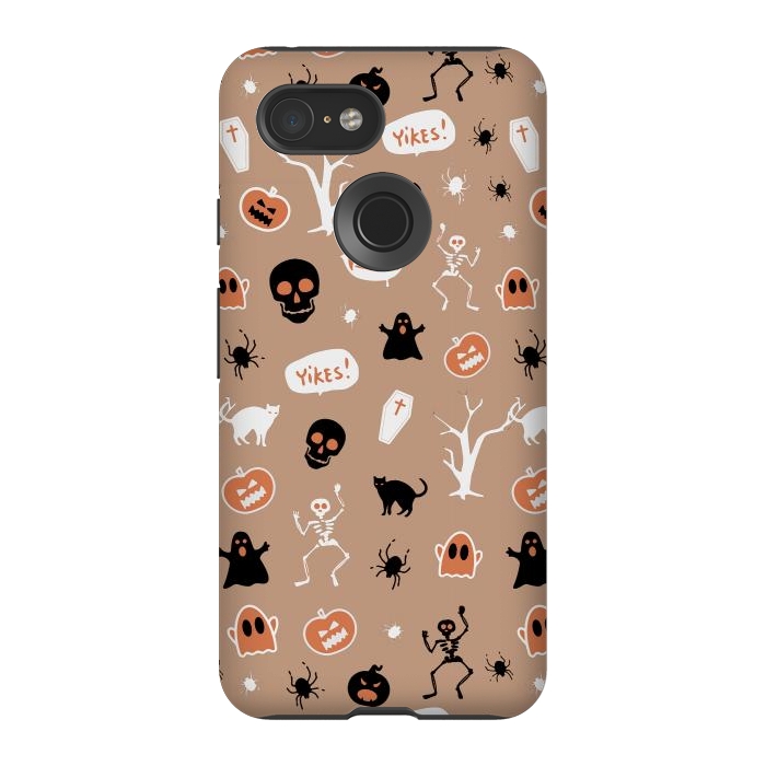 Pixel 3 StrongFit Halloween Monster pattern - cute Halloween stickers - skull, pumpkin, black cat, ghost by Oana 