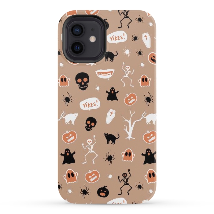 iPhone 12 StrongFit Halloween Monster pattern - cute Halloween stickers - skull, pumpkin, black cat, ghost by Oana 