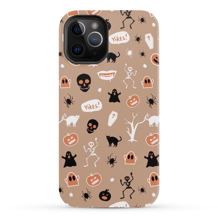 iPhone 12 Pro StrongFit Halloween Monster pattern - cute Halloween stickers - skull, pumpkin, black cat, ghost by Oana 