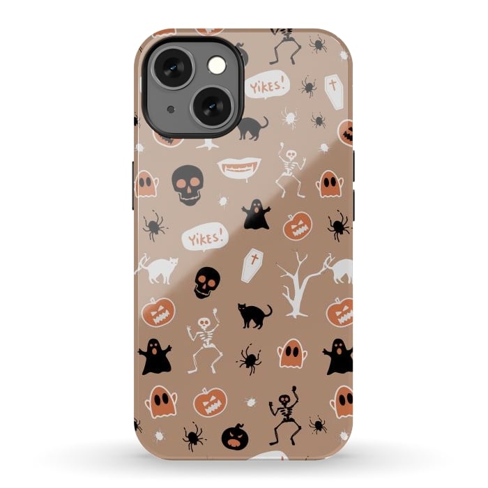 iPhone 13 StrongFit Halloween Monster pattern - cute Halloween stickers - skull, pumpkin, black cat, ghost by Oana 