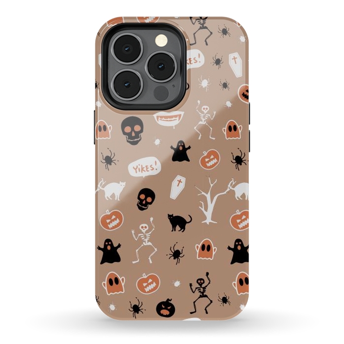 iPhone 13 pro StrongFit Halloween Monster pattern - cute Halloween stickers - skull, pumpkin, black cat, ghost by Oana 