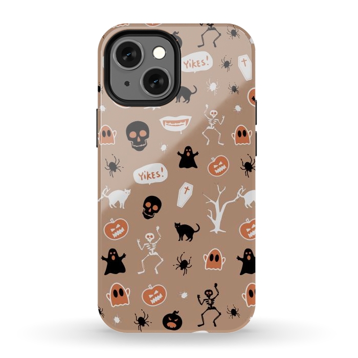 iPhone 13 mini StrongFit Halloween Monster pattern - cute Halloween stickers - skull, pumpkin, black cat, ghost by Oana 