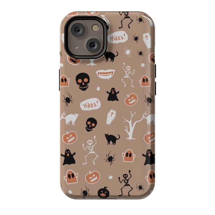 iPhone 14 StrongFit Halloween Monster pattern - cute Halloween stickers - skull, pumpkin, black cat, ghost by Oana 