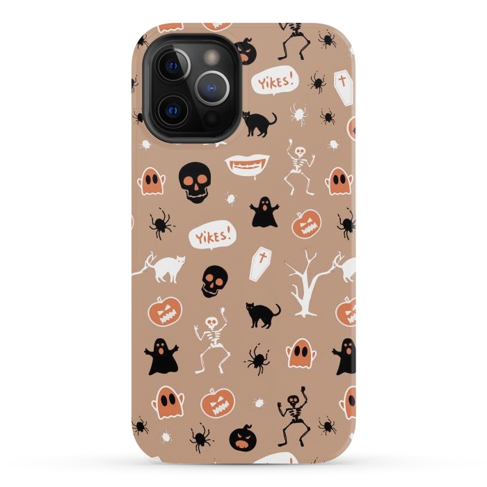 iPhone 12 Pro Max StrongFit Halloween Monster pattern - cute Halloween stickers - skull, pumpkin, black cat, ghost by Oana 