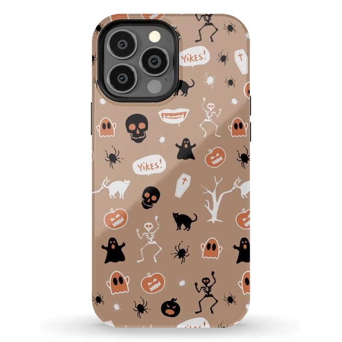 iPhone 13 Pro Max StrongFit Halloween Monster pattern - cute Halloween stickers - skull, pumpkin, black cat, ghost by Oana 