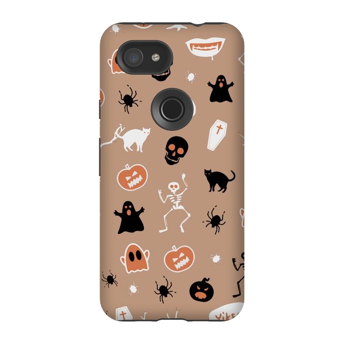 Pixel 3A StrongFit Halloween Monster pattern - cute Halloween stickers - skull, pumpkin, black cat, ghost by Oana 