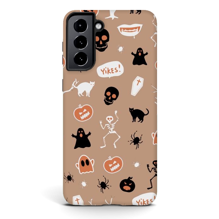 Galaxy S21 plus StrongFit Halloween Monster pattern - cute Halloween stickers - skull, pumpkin, black cat, ghost by Oana 