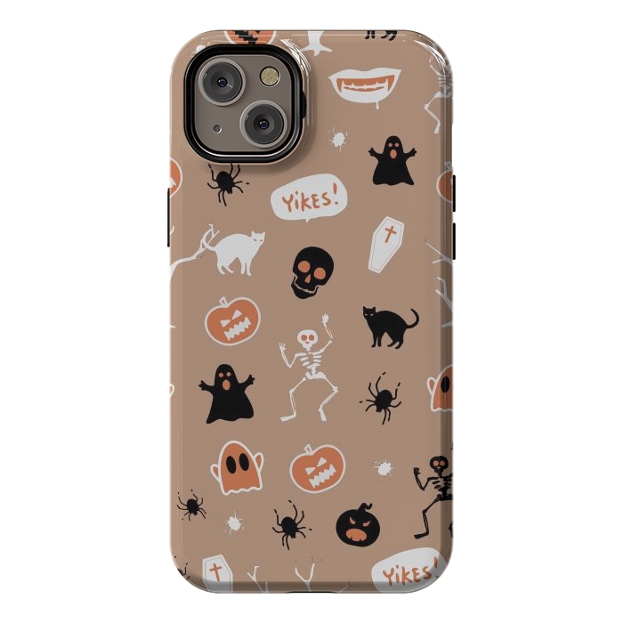 iPhone 14 Plus StrongFit Halloween Monster pattern - cute Halloween stickers - skull, pumpkin, black cat, ghost by Oana 
