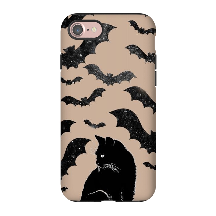 iPhone 7 StrongFit Black cats and night sky bats - Halloween witchy illustration by Oana 
