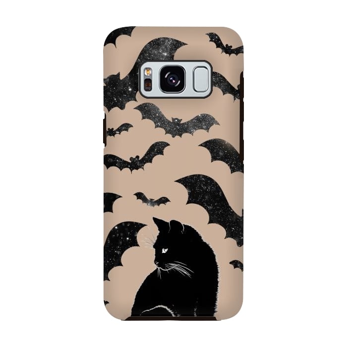 Galaxy S8 StrongFit Black cats and night sky bats - Halloween witchy illustration by Oana 