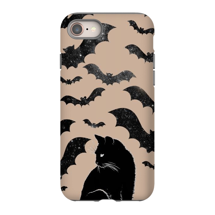 iPhone 8 StrongFit Black cats and night sky bats - Halloween witchy illustration by Oana 