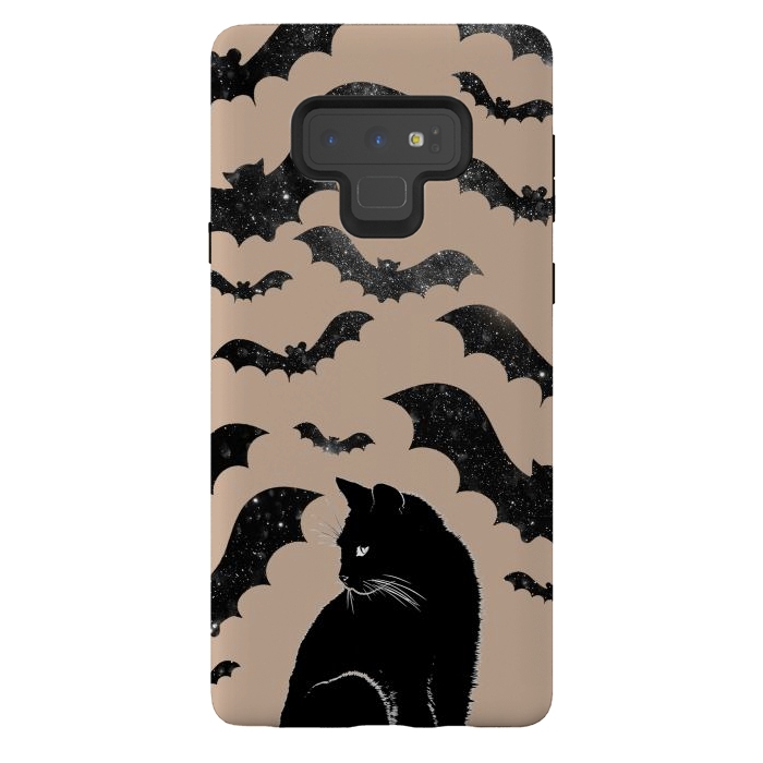 Galaxy Note 9 StrongFit Black cats and night sky bats - Halloween witchy illustration by Oana 
