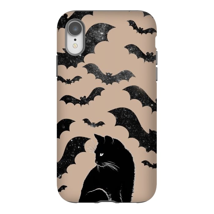 iPhone Xr StrongFit Black cats and night sky bats - Halloween witchy illustration by Oana 