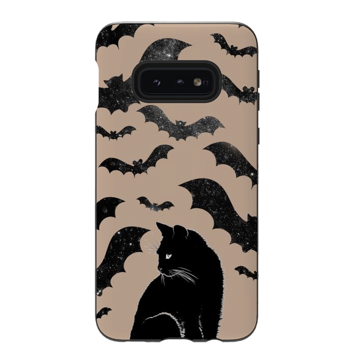 Galaxy S10e StrongFit Black cats and night sky bats - Halloween witchy illustration by Oana 