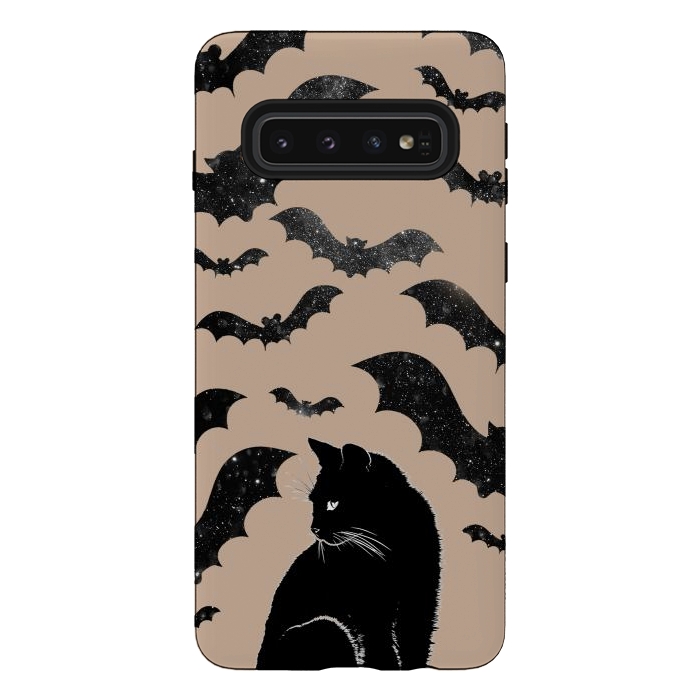 Galaxy S10 StrongFit Black cats and night sky bats - Halloween witchy illustration by Oana 