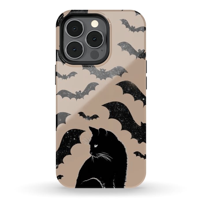 iPhone 13 pro StrongFit Black cats and night sky bats - Halloween witchy illustration by Oana 