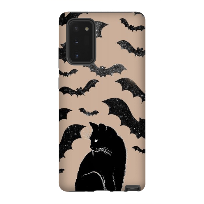 Galaxy Note 20 StrongFit Black cats and night sky bats - Halloween witchy illustration by Oana 