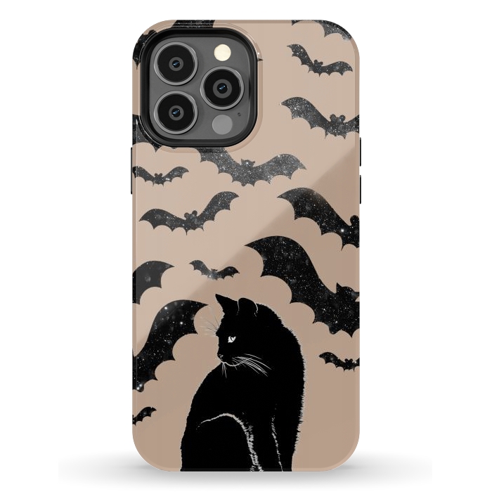 iPhone 13 Pro Max StrongFit Black cats and night sky bats - Halloween witchy illustration por Oana 