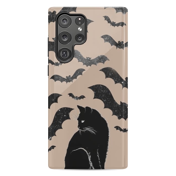 Galaxy S22 Ultra StrongFit Black cats and night sky bats - Halloween witchy illustration by Oana 