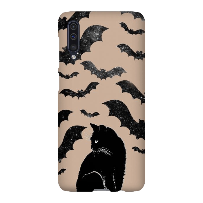 Galaxy A50 SlimFit Black cats and night sky bats - Halloween witchy illustration by Oana 