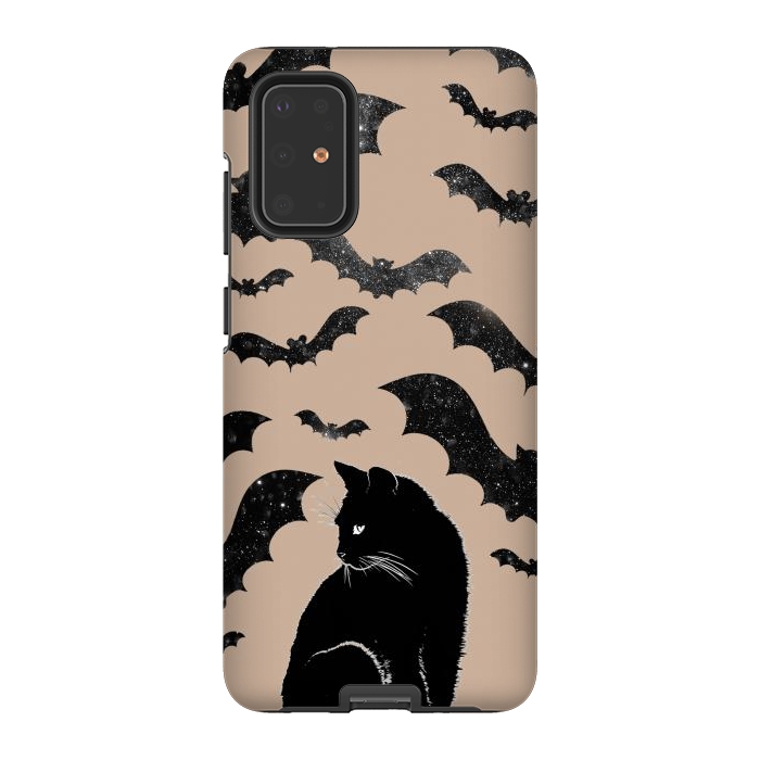 Galaxy S20 Plus StrongFit Black cats and night sky bats - Halloween witchy illustration by Oana 